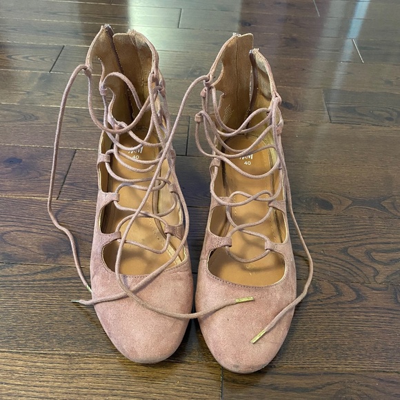 Dusty Rose Lace-Up Flats 10 - Picture 1 of 10
